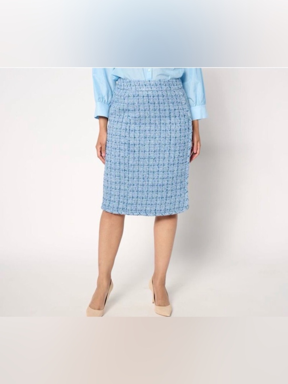 Isaac Mizrahi Light Blue Tweed Pencil Skirt
